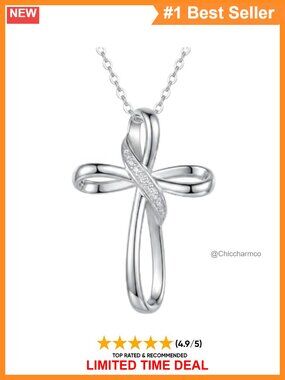 Sterling Silver Diamond Cross Necklace Lab Grown Diamond